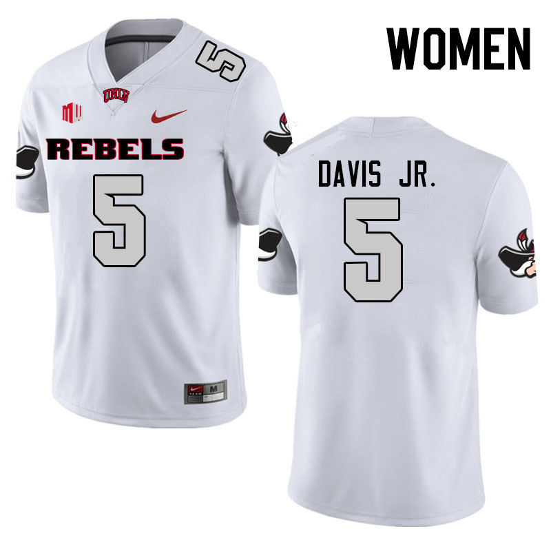 Women #5 Vincent Davis Jr. UNLV Rebels College Football Jerseys Stitched Sale-White - Click Image to Close